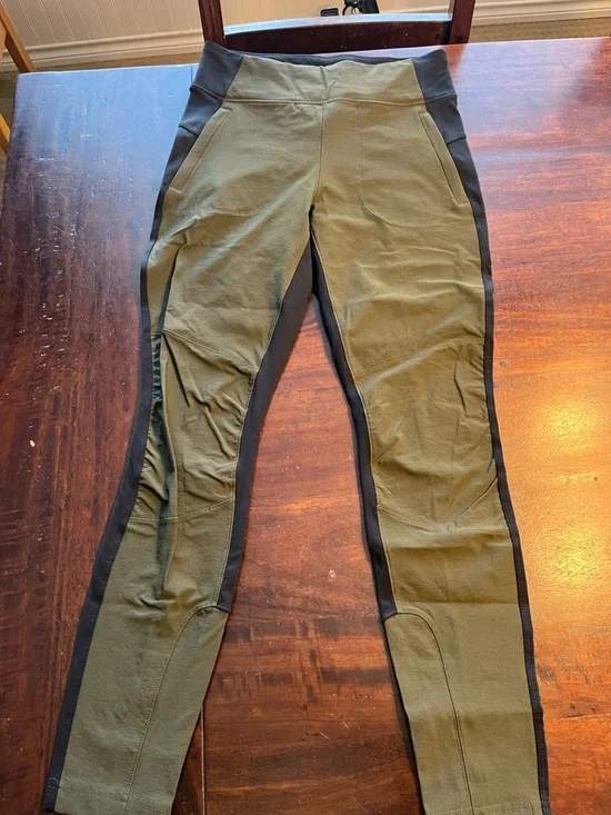 Athleta Olive Green and Black Panel Leggings - Picture 1 of 3